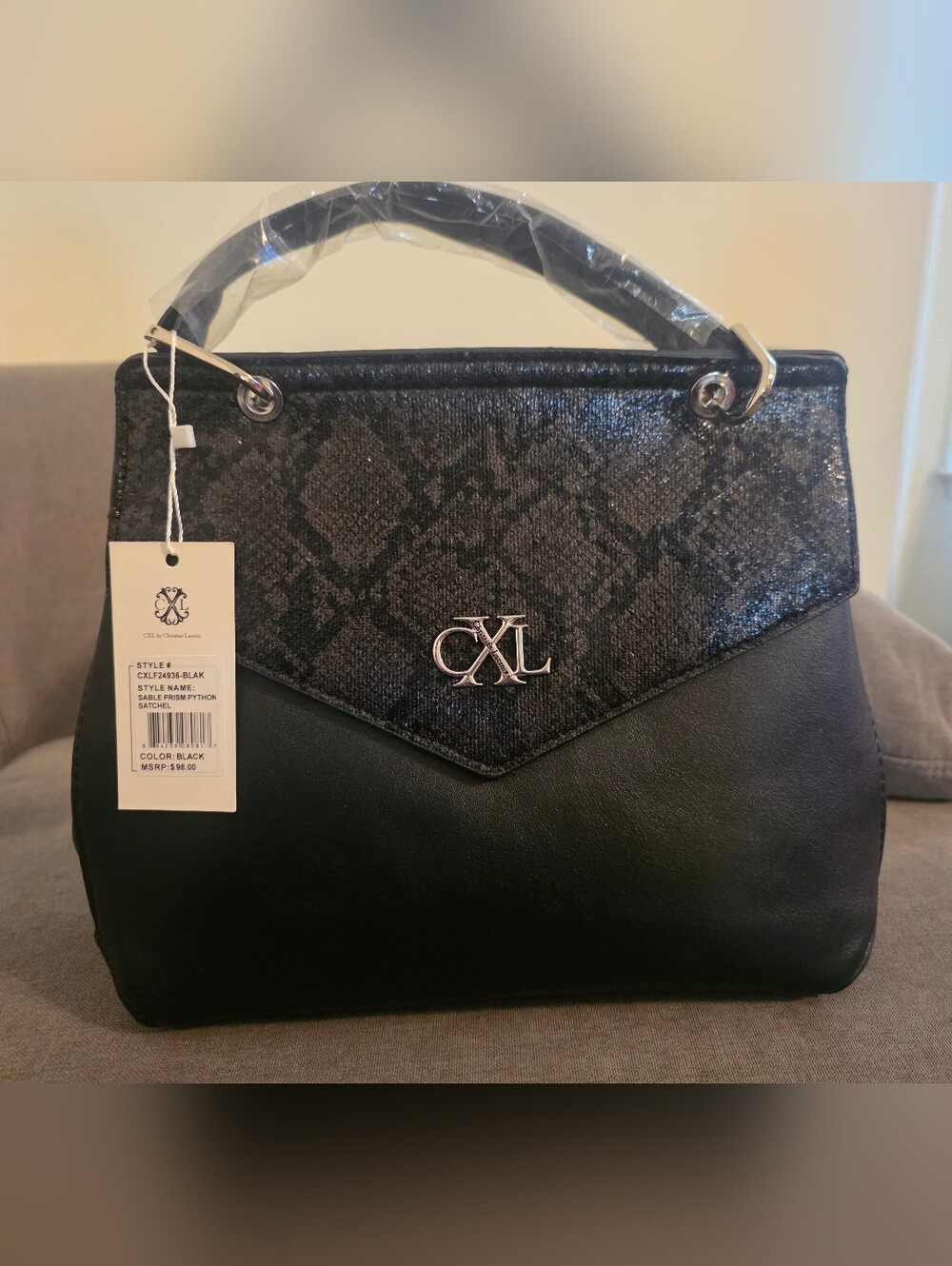 Black Python-Trim Satchel